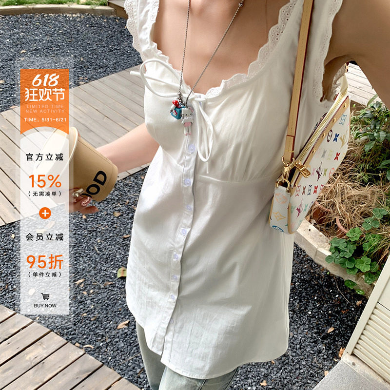 橘子树在哪儿纯欲蕾丝边绑带背心裙女夏季设计感显瘦百搭吊带上衣