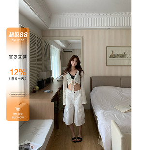 橘子树在哪儿复古白色工装七分牛仔裤女夏松弛感阔腿宽松裤子