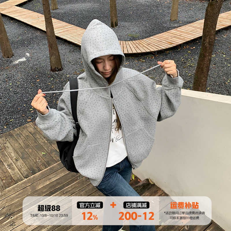 橘子树在哪儿碎花连帽卫衣外套女