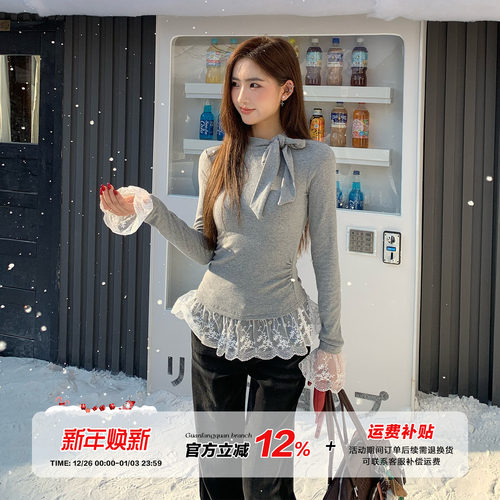 橘子树在哪儿芭蕾风蕾丝长袖t恤