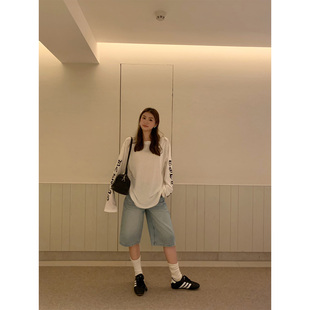 橘子树在哪儿美式猫须水洗七分牛仔裤女夏季宽松直筒显瘦百搭中裤