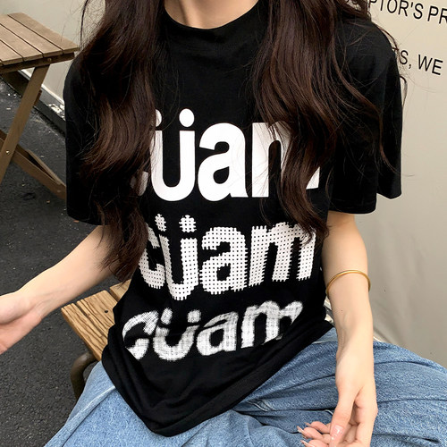 美式复古印花短袖t恤女春夏款