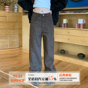 小众复古直筒显瘦百搭裤 橘子树在哪儿美式 女秋季 裤 子 高街拼接工装