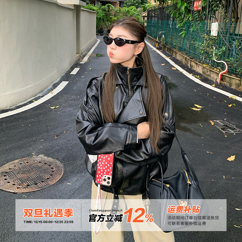 橘子树在哪儿美式黑色皮衣外套女