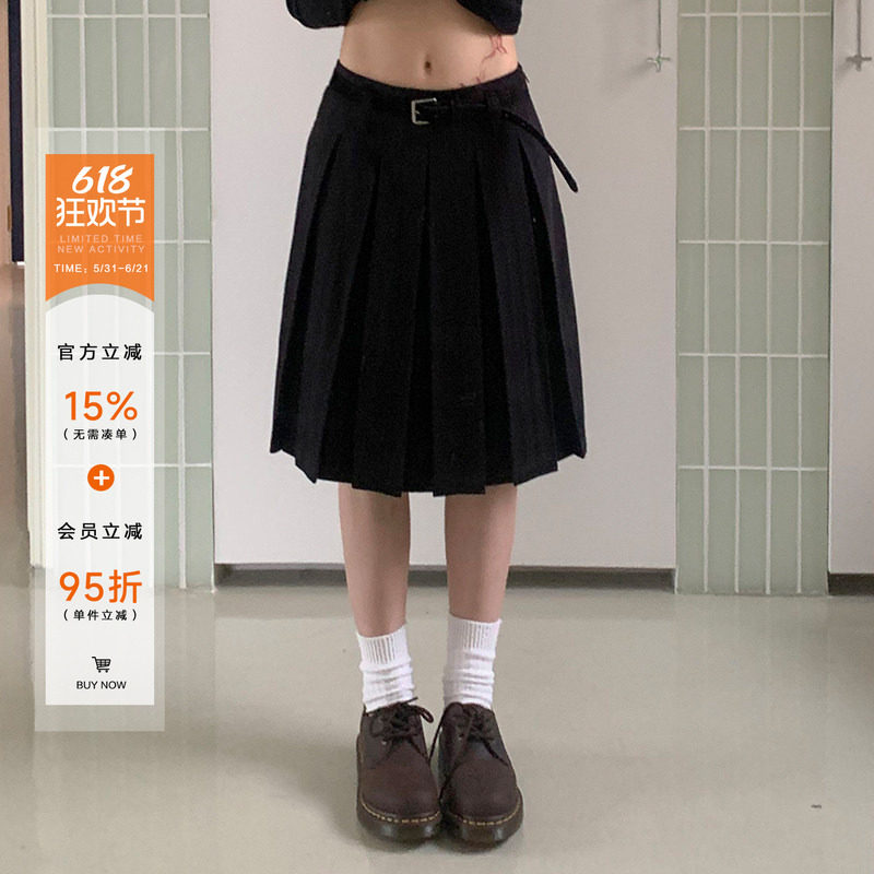 橘子树在哪儿黑色五分半身裙女春夏学院风百搭显瘦气质a字百褶裙