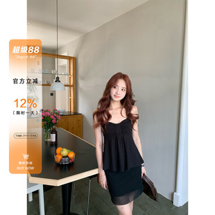 橘子树在哪儿复古黑色网纱半身裙女夏季遮肉包臀显瘦气质a字短裙