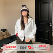 橘子树在哪儿灰色短款 宽松慵懒风双拉链开衫 连帽卫衣外套女秋季 款