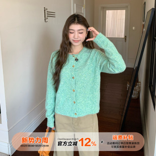 上衣 氛围感软糯显瘦气质短款 橘子树在哪儿韩系圆领针织开衫 女春季