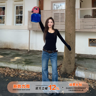 子 辣妹弹力显瘦马蹄裤 橘子树在哪儿复古低腰竹节喇叭牛仔裤 女夏季