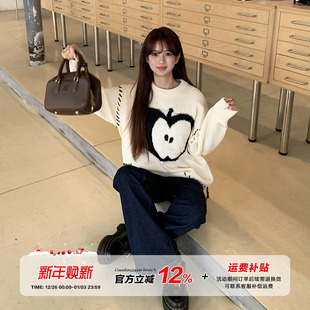 橘子树在哪儿苹果绣花套头毛衣女秋冬宽松国潮设计感甜美圆领线衣