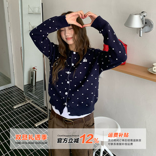 上衣 温柔风软糯显瘦百搭长袖 橘子树在哪儿韩系波点针织开衫 女秋季
