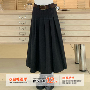 橘子树在哪儿学院风毛呢百褶半身裙女秋冬高腰a字长裙