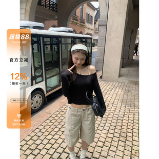 橘子树在哪儿韩系斜肩面膜长袖t恤女夏季防晒罩衫显瘦喇叭袖上衣