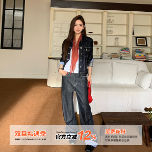 女秋显瘦夹克外套直筒裤 橘子树在哪儿牛仔套装 子两件套 清仓价