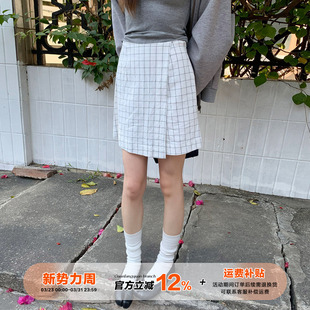橘子树在哪儿复古白色格子半身裙秋冬遮胯a字短裙裙裤 5折款