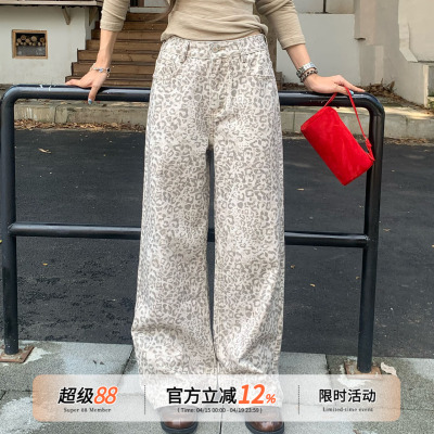橘子树在哪儿美式复古豹纹牛仔裤