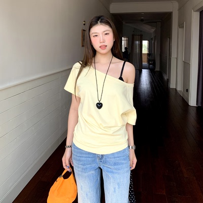 橘子树在哪儿斜肩短袖t恤女夏季