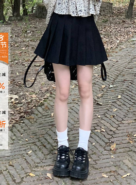 橘子树在哪儿黑色百褶裙女夏季学院jk高腰显瘦a字小个子辣妹短裙