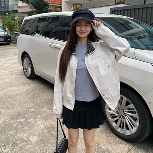 橘子树在哪儿美式复古翻领外套女秋季休闲风潮牌宽松拼接夹克上衣