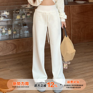 橘子树在哪儿复古加绒运动卫裤 女秋冬高腰显瘦阔腿松紧腰拖地长裤