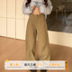橘子树在哪儿复古卡其色拼接牛仔裤 子 女春秋设计感直筒阔腿垂感裤