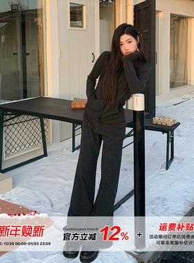 橘子树在哪儿韩系加绒卫衣套装女秋冬款高级感显瘦上衣裤子两件套