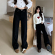 复古高腰显瘦百搭拖地裤 橘子树在哪儿四面弹黑色直筒牛仔裤 女春季