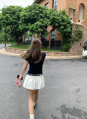 橘子树在哪儿白色格子半身裙女夏季设计感拼接显瘦蓬蓬裙a字裤裙
