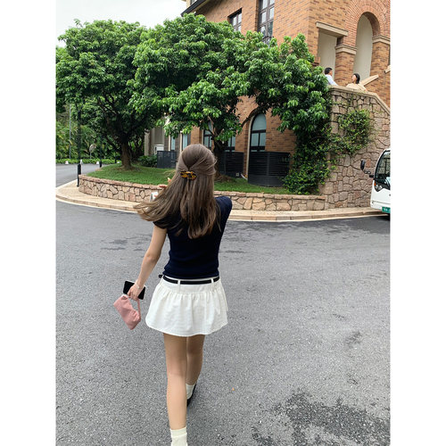 橘子树在哪儿白色格子半身裙女夏
