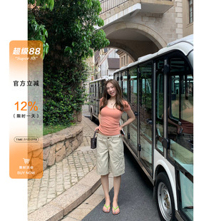 橘子树在哪儿美式复古工装五分牛仔裤女夏季休闲宽松直筒显瘦中裤