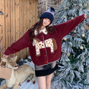 橘子树在哪儿新年穿搭红色毛衣外套冬季女款本命年马年针织衫上衣