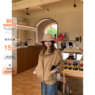 橘子树在哪儿复古撞色翻领风衣外套女秋季高级感休闲显瘦英伦夹克