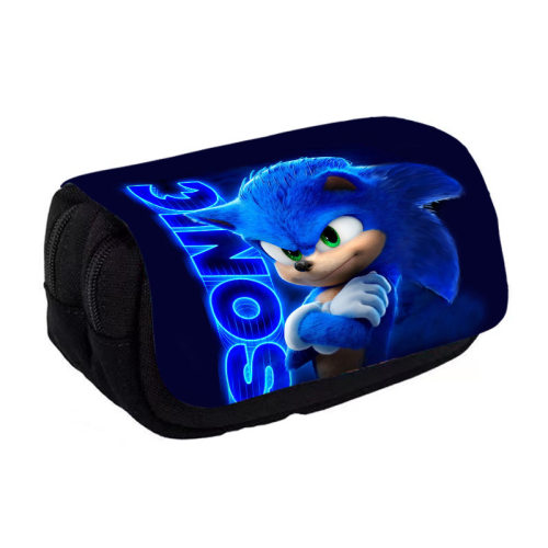 亚马逊新款索尼克笔袋 学生双层文具盒Sonic 2动漫文具收纳袋现货