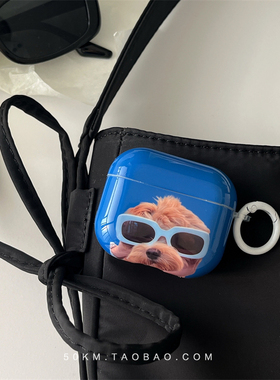 趣味搞怪墨镜小狗AirPods4 Pro2保护套适用苹果1/2代无线耳机软壳airpods 3代保护套蓝色AirPods Pro小众卡通