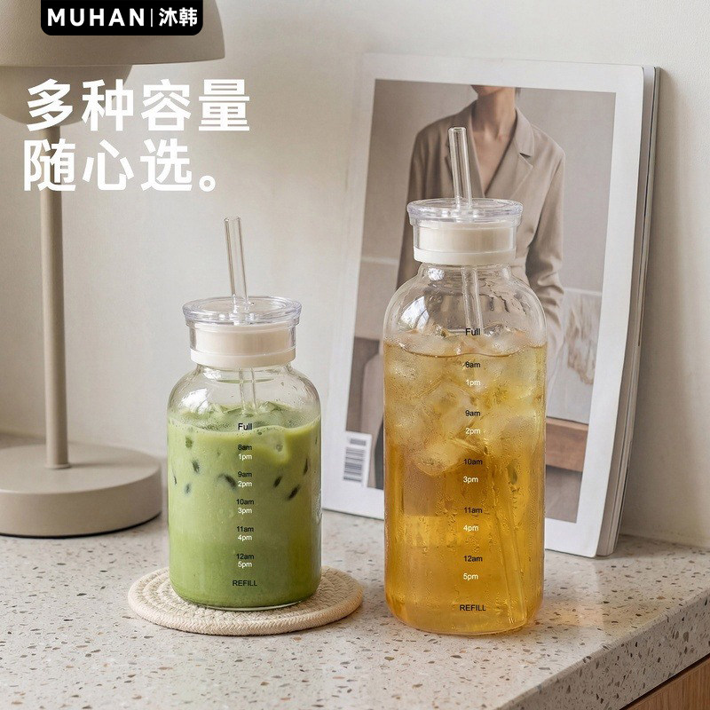 沐韩高硼硅冷泡杯时间刻度吸管图片
