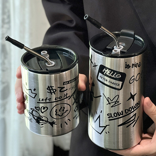 沐韩高颜值咖啡杯不锈钢保温杯随手杯不锈钢便携水杯吸管杯杯子男