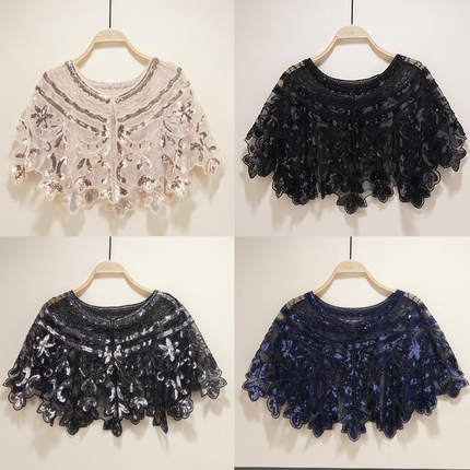 1920s复古亮片披肩 网纱亮片开衫 短款礼服舞会披肩 礼服坎肩