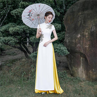 M02 旗袍裙连衣裙宽松 春夏复古中国风旗袍长摆年轻走秀改良短款