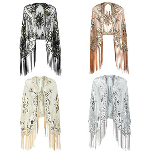 1920s手工流苏搭配亮片晚礼服派对晚宴旗袍外搭欧美披肩