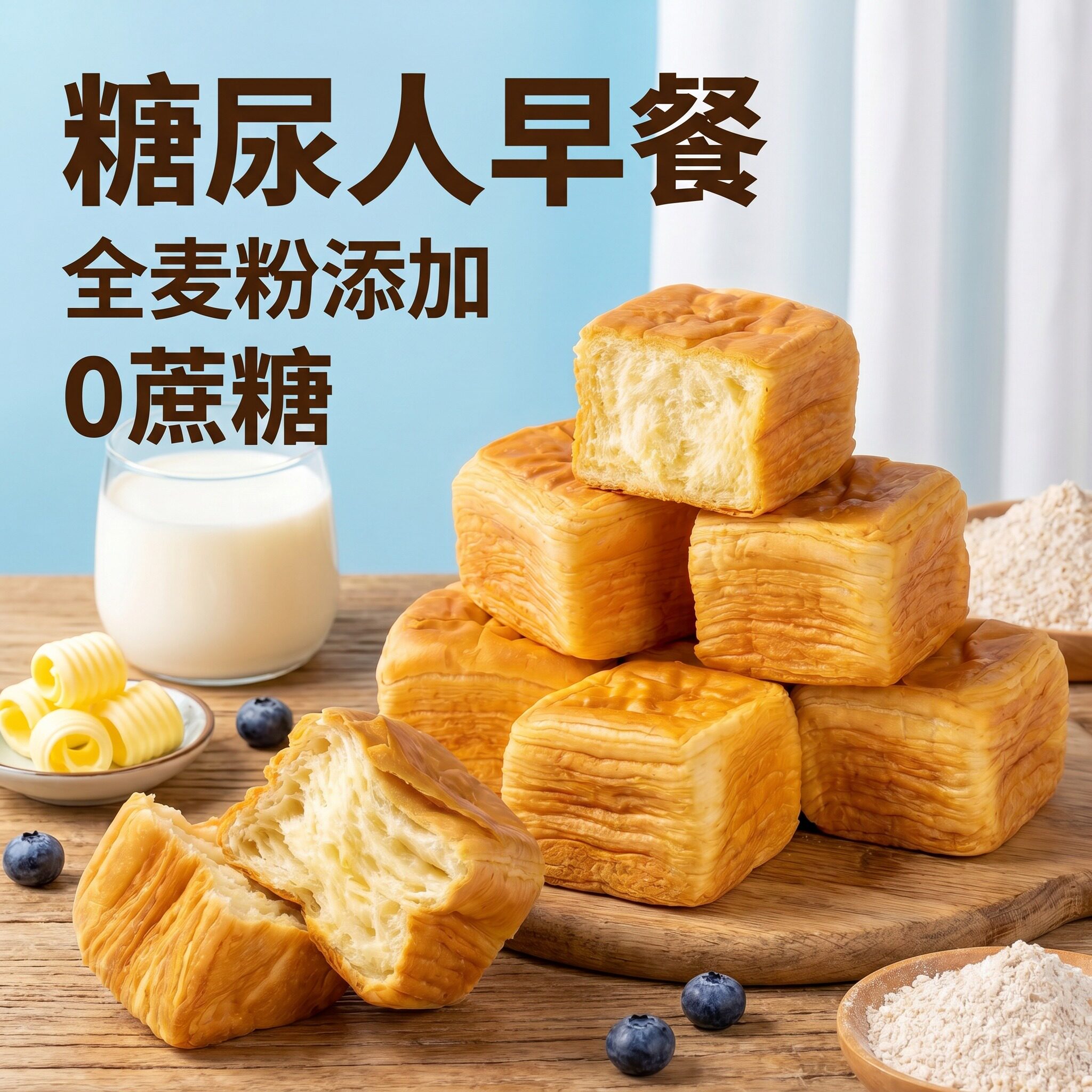 无蔗糖全麦粉千层黄油吐司代餐