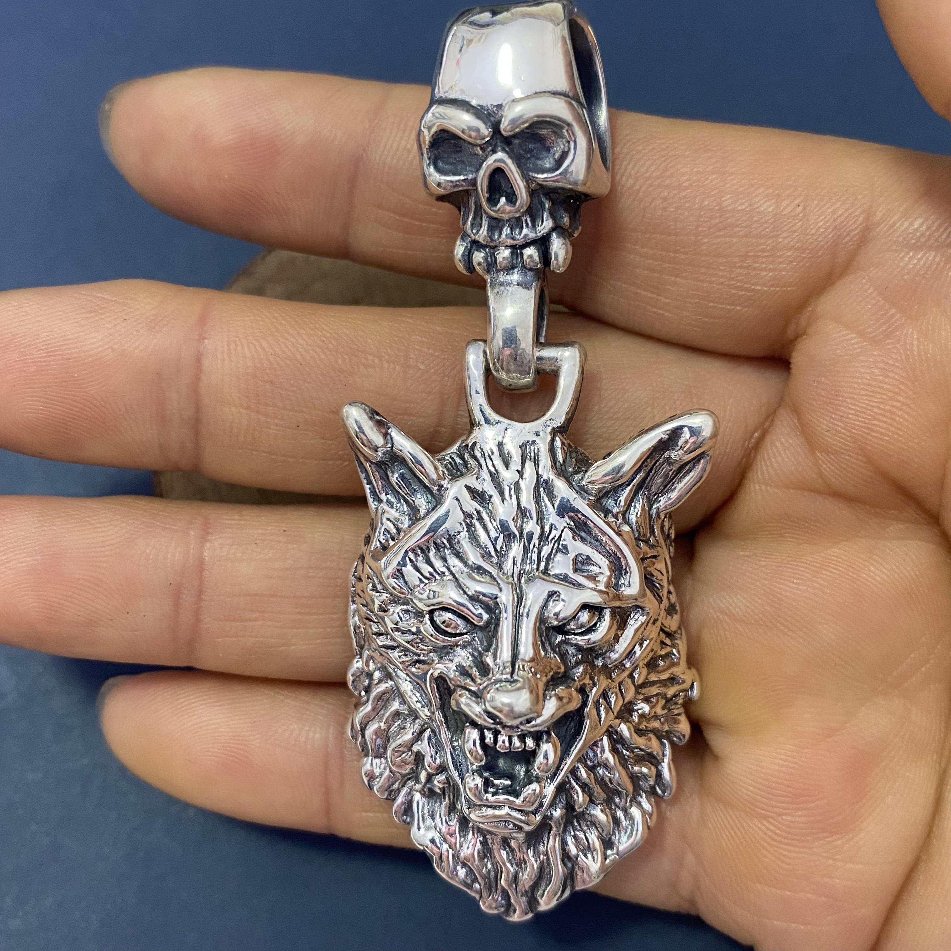 925纯银狼头吊坠泰空银复古个性霸气骷髅头潮男士女款项链挂件