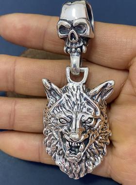 925纯银狼头吊坠霸气骷髅头男士