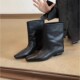 黑色方头宽筒粗跟短靴女2025秋冬新款 靴单靴 复古小众显瘦气质时装