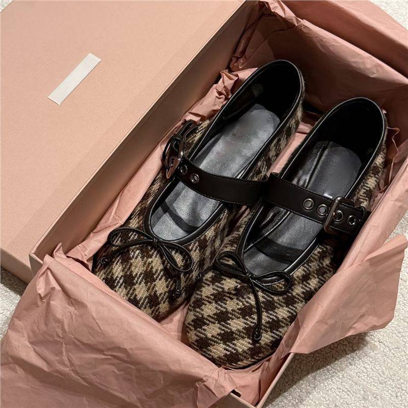 蝴蝶结芭蕾舞鞋女2026早春新款千鸟格玛丽珍鞋平底一字扣浅口单鞋,女鞋,玛丽珍鞋,淘宝优惠券,粉丝福利购,淘宝优惠卷