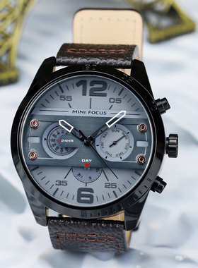 MINIFOCUS潮牌运动多功能大表盘复古石英个性户外防水品牌手表男