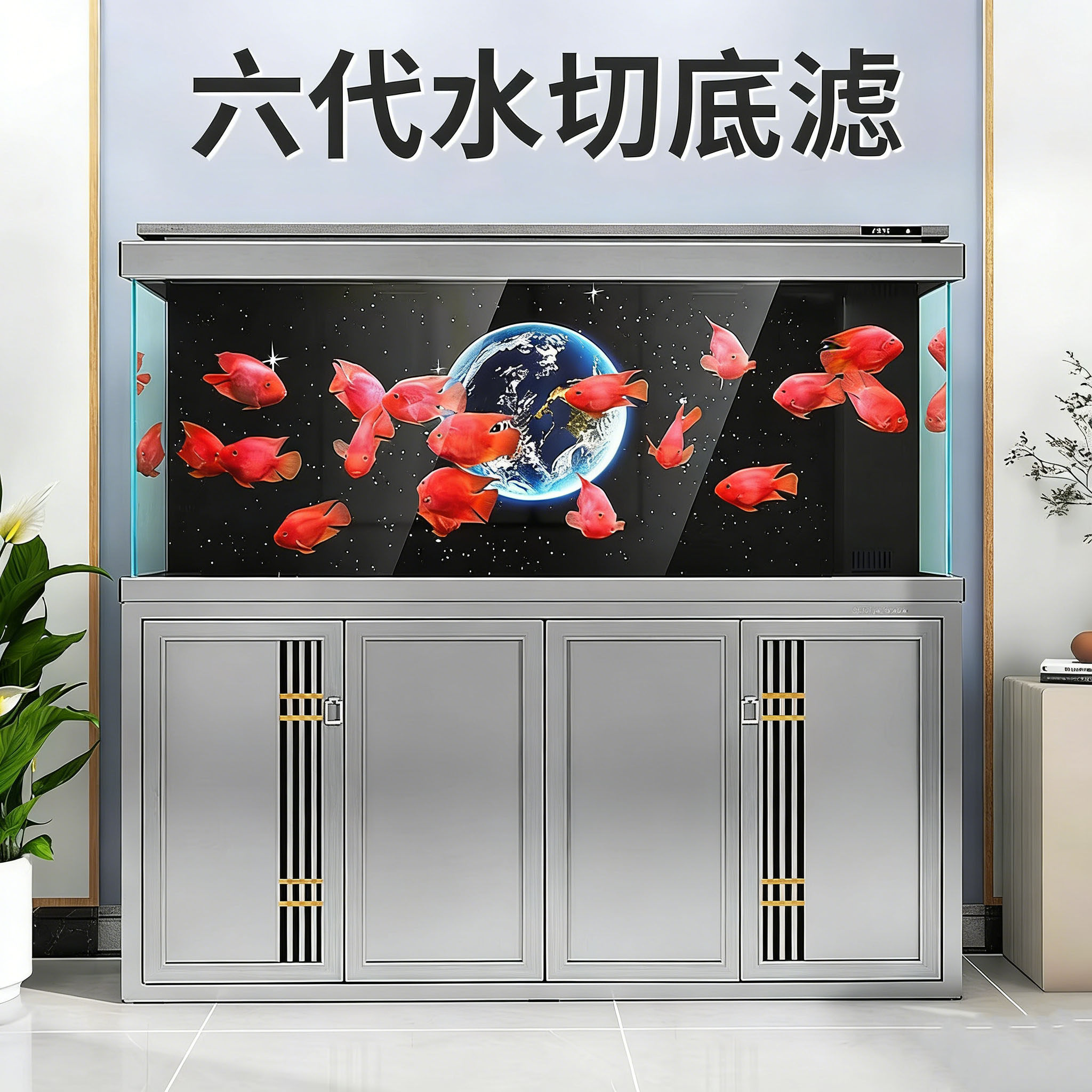 森森鱼缸大型生态超白玻璃金鱼缸客厅落地水族箱免换水底滤龙鱼缸