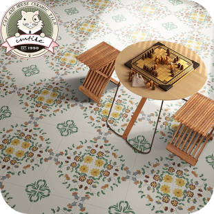 绿色清新手绘花砖200x200卫生间厨房阳台玄关防滑耐磨墙地砖