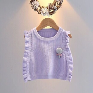 女童背心针织马甲春秋外穿儿童花边马甲森系可爱上衣女宝宝毛衣