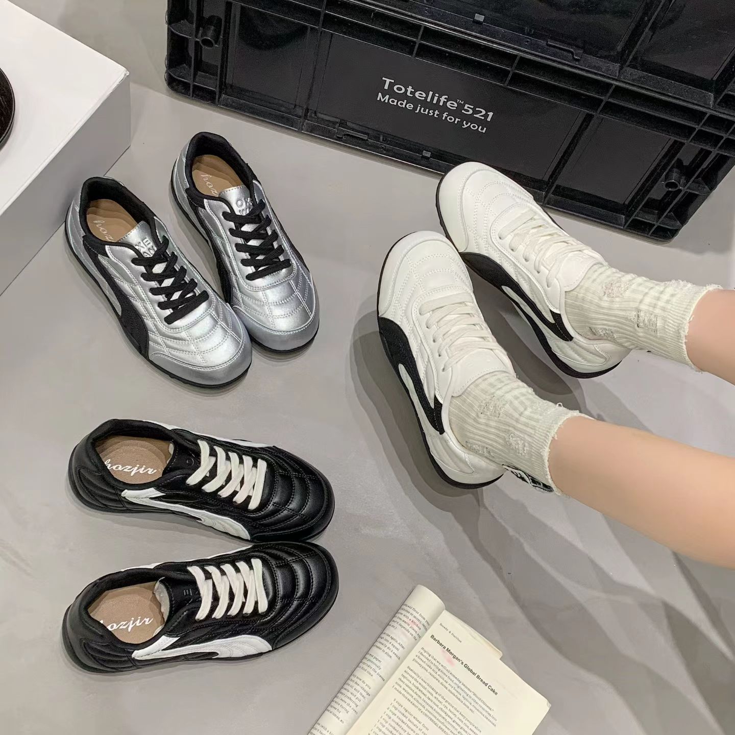 2026春款圆头内增高百搭运动休闲鞋小众复古擦色德训鞋女鞋