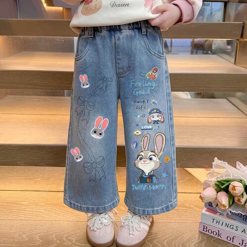 牛仔裤女童裤子春秋新款2026洋气韩版儿童阔腿裤女宝休闲长裤时髦